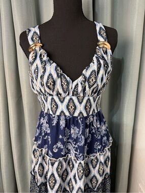 Blue paisley Sleeveless Maxi Dress Sz Medium